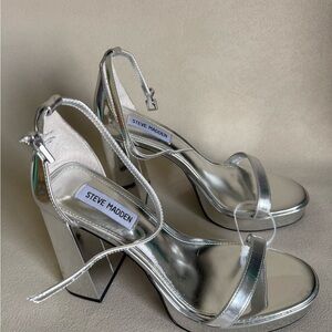 Steve Madden Metallic Silver Block Heels